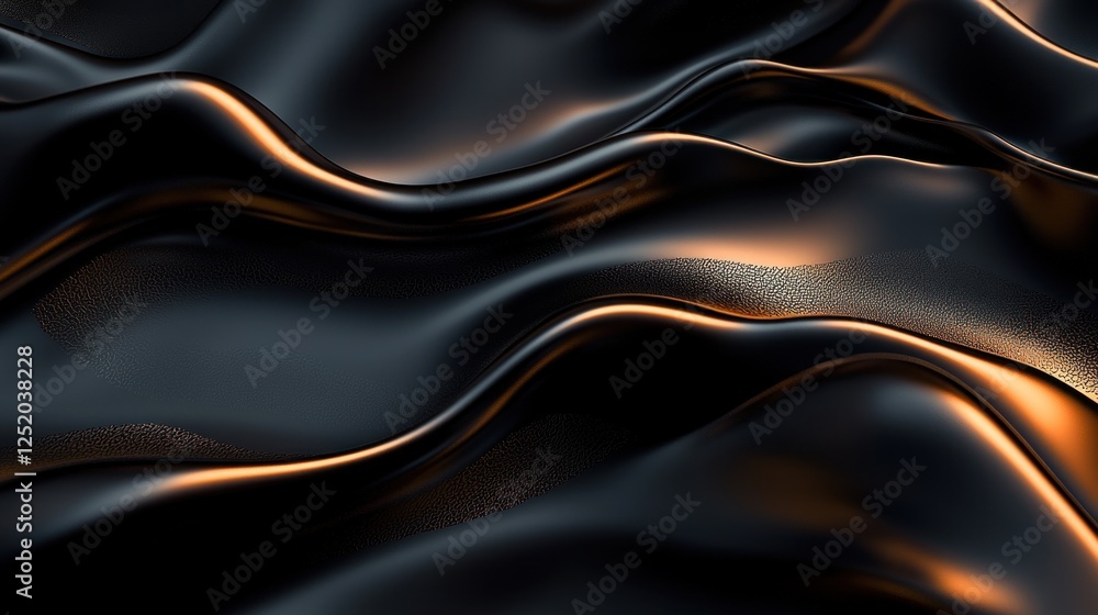 Smooth black and gold fabric waves creating a luxurious texture, ideal for elegant backgrounds Smooth black and gold fabric waves creating a luxurious texture, ideal for elegant backgrounds