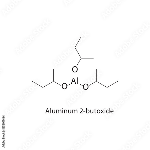 Aluminum 2-butoxide skeletal structure.Aluminum alkoxide compound schematic illustration. Simple diagram, chemical structure.