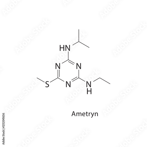 Ametryn skeletal structure.Triazine herbicide compound schematic illustration. Simple diagram, chemical structure. photo