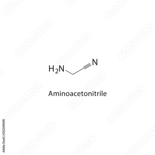 Aminoacetonitrile skeletal structure.Nitrile compound schematic illustration. Simple diagram, chemical structure.