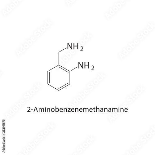 2-Aminobenzenemethanamine skeletal structure.Aromatic amine compound schematic illustration. Simple diagram, chemical structure.
