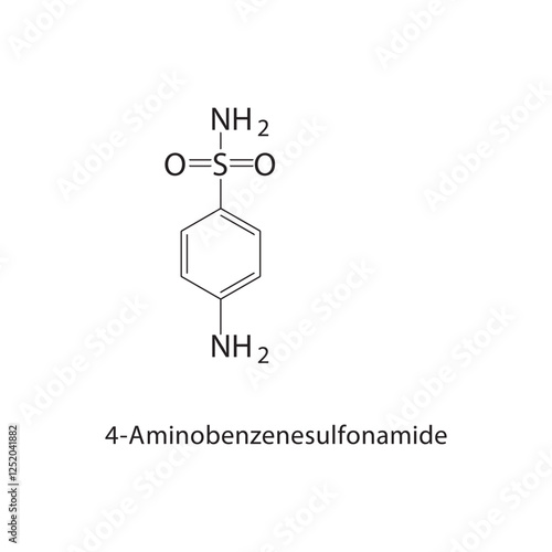 4-Aminobenzenesulfonamide skeletal structure.Sulfonamide compound schematic illustration. Simple diagram, chemical structure.