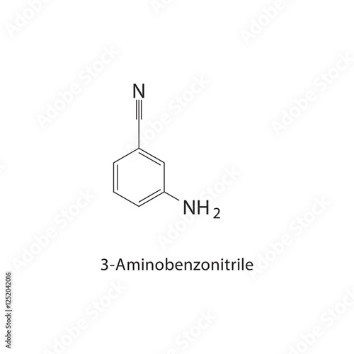 3-Aminobenzonitrile skeletal structure.Nitrile compound schematic illustration. Simple diagram, chemical structure.