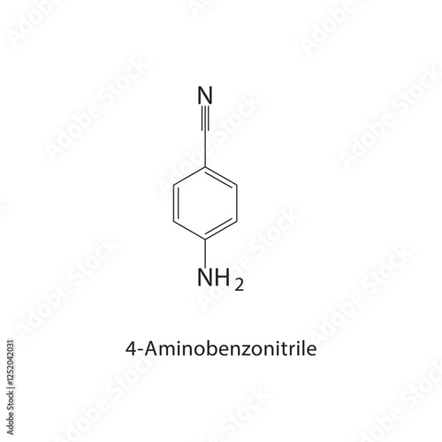4-Aminobenzonitrile skeletal structure.Nitrile compound schematic illustration. Simple diagram, chemical structure.