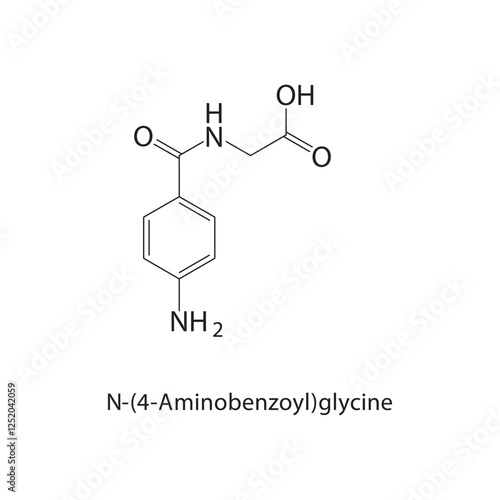 N-(4-Aminobenzoyl)glycine skeletal structure.Amino acid derivative compound schematic illustration. Simple diagram, chemical structure.