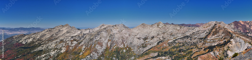 Lone Peak Wilderness from Box Elder Peak hiking trail, Wasatch Range Rocky Mountains, Utah, United States. Lone Peak Wilderness from Box Elder Peak hiking trail, Wasatch Range Rocky Mountains, Utah, United States.