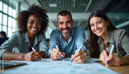 a group of people sitting at a table writing on a piece of paper