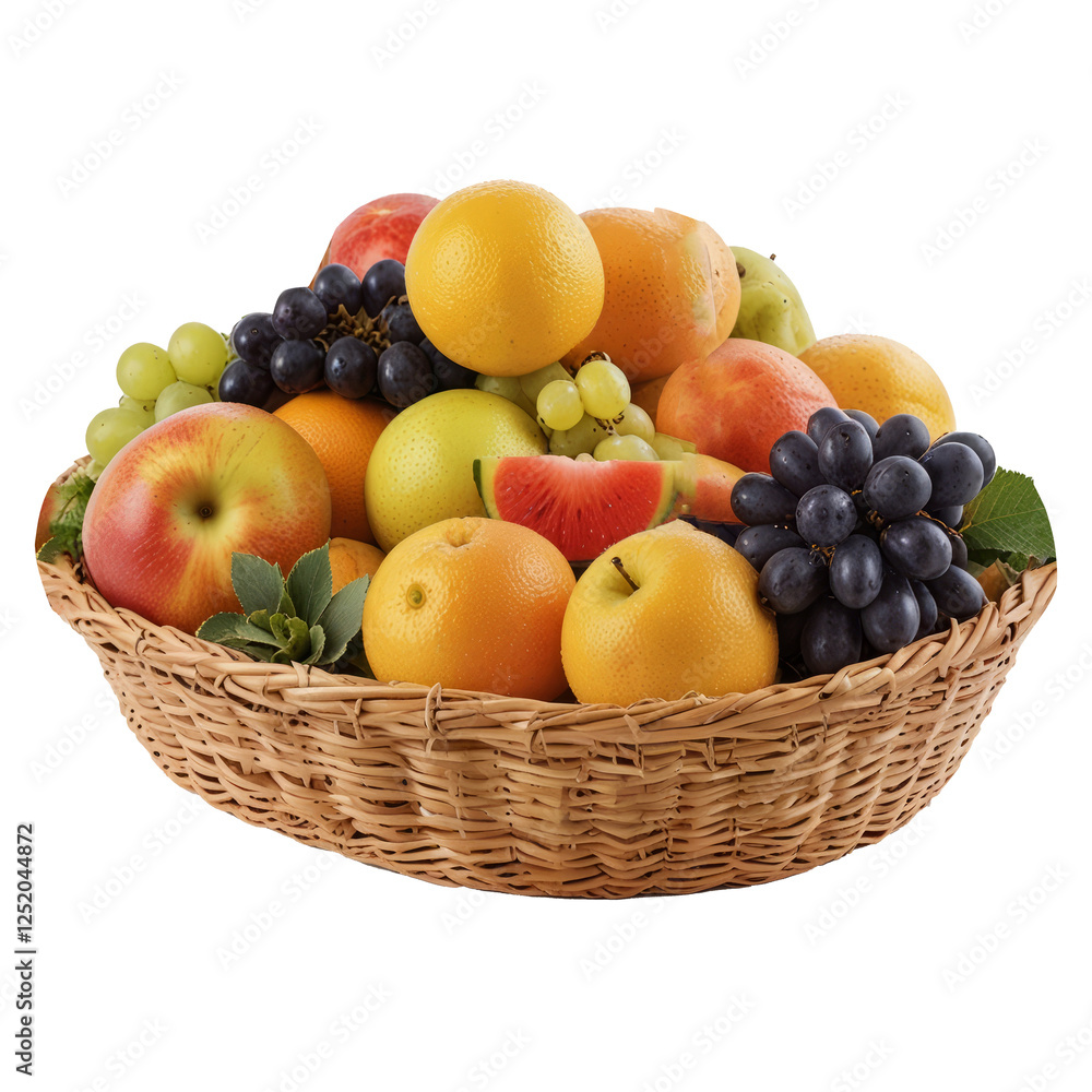 basket with fruits on a white and transparent background basket with fruits on a white and transparent background