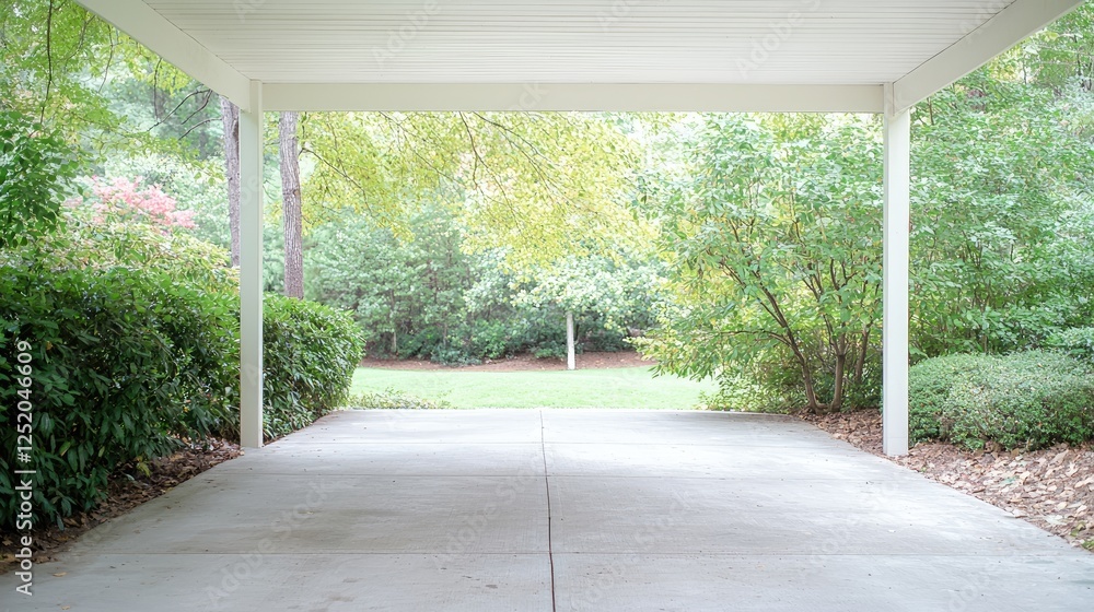 Covered Patio with Green Trees and Grass Covered Patio with Green Trees and Grass