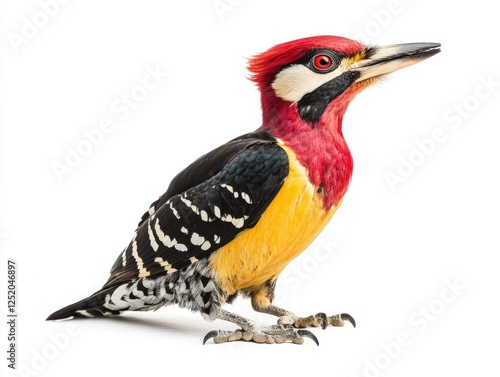 Colorful Hoffmann's Woodpecker standing out on a pristine white background photo