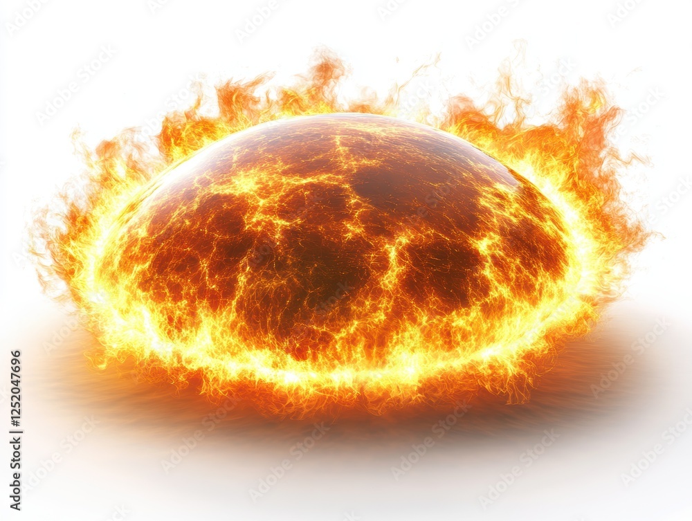 Fototapeta premium A fiery orb resembling the sun, surrounded by flames and glowing energy.