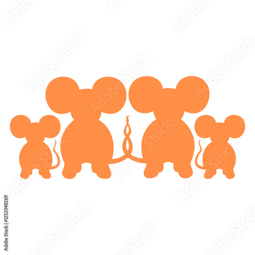 4 Mice Family Children Mom Dad Parents Cute Mother Design Lover Art Vector Illustration Card T-Shirt Poster Sticker Graphic Print Decorative Drawing Isolated Logo Decoration Symbol Creative Cool Style