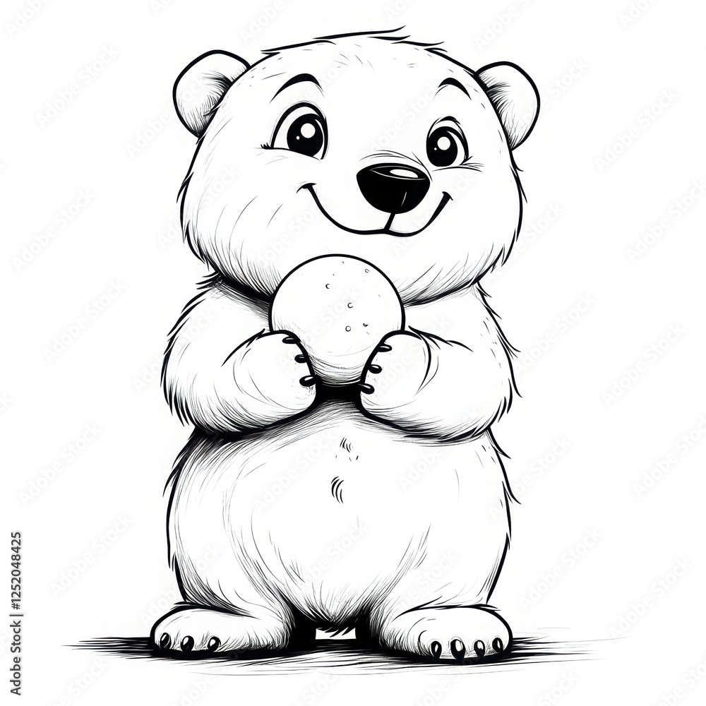 Naklejka premium Cute Black And White Polar Bear Cub Illustration
