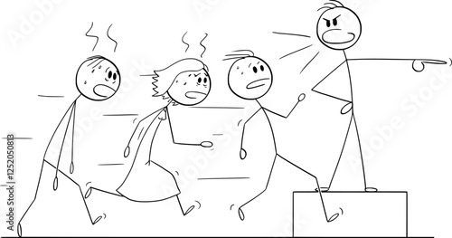 Runners and running coach , vector cartoon stick figure or character illustration.