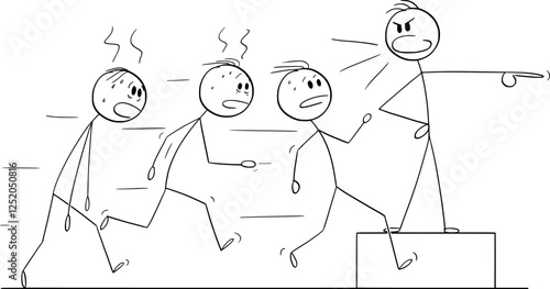 Runners and running coach , vector cartoon stick figure or character illustration.