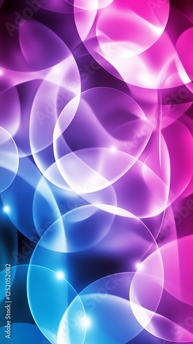 Abstract glowing circles, vibrant colors, dark background, digital art, website design