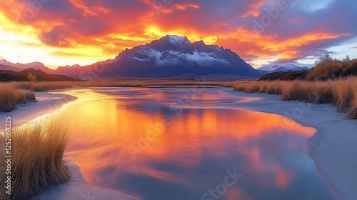 Wallpaper Mural Fiery Sunset Reflecting on Calm Waters Mountainous Landscape Torontodigital.ca