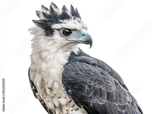 Majestic Philippine Eagle Portrait on White Background Displaying Feathers photo