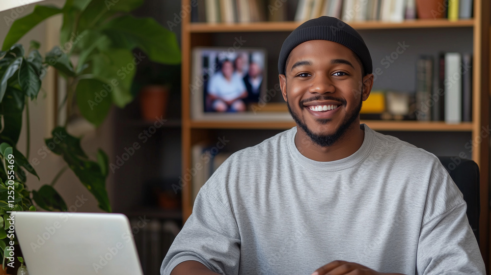 Happy African American Student in Online Learning Environment Happy African American Student in Online Learning Environment
