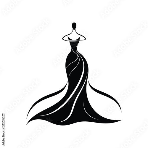 Classy and sophisticated dress silhouette vector illustration showcasing an elegant gown with a flowing design ideal for couture fashion branding
