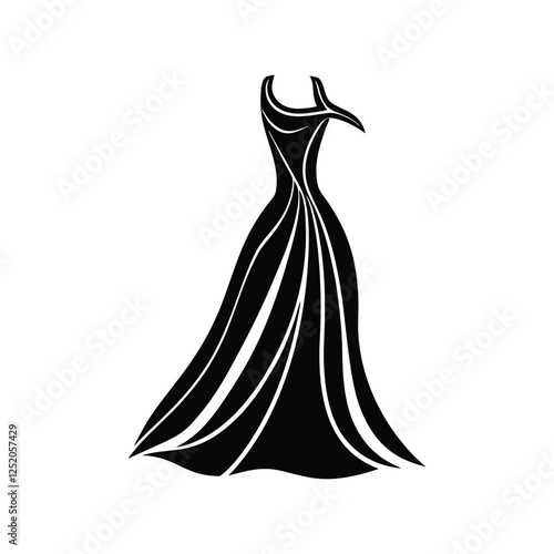 Artistic and elegant ladies dress silhouette vector illustration, ideal for fashion branding, logos, and design ideas.

