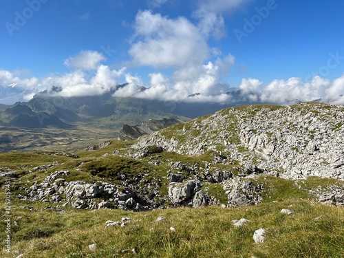 Rocks and stones above Lake Melchsee or Melch Lake and in the Uri Alps mountain massif, Melchtal - Canton of Obwalden, Switzerland (Kanton Obwald, Schweiz) photo