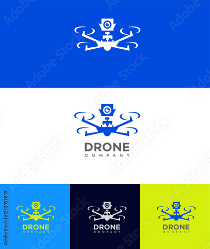 Drone Company Logo Design Blue, White, and Multicolor Options