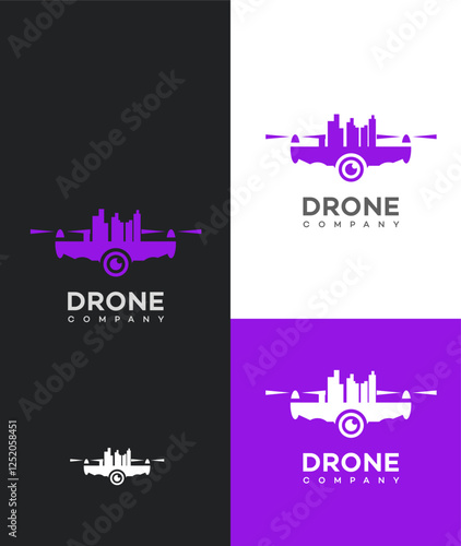 Drone Company Logo Design Purple Cityscape Aerial Photography