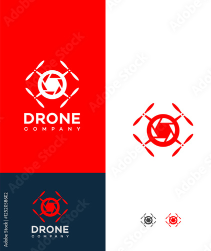Drone Company Logo Design Aerial Photography, Red White, Shutter