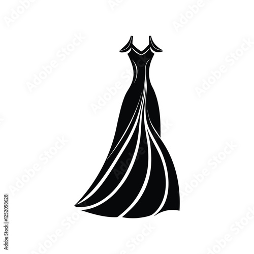 Feminine and elegant ladies dress silhouette vector illustration, suitable for fashion logos, branding, and design projects.

