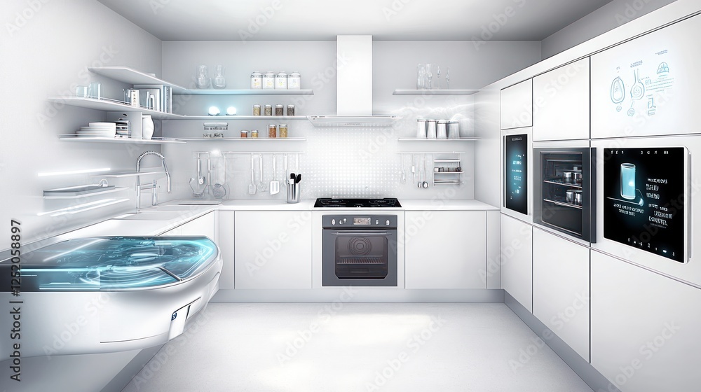 Modern, Futuristic Smart Kitchen Interior Design with Interactive Displays Modern, Futuristic Smart Kitchen Interior Design with Interactive Displays