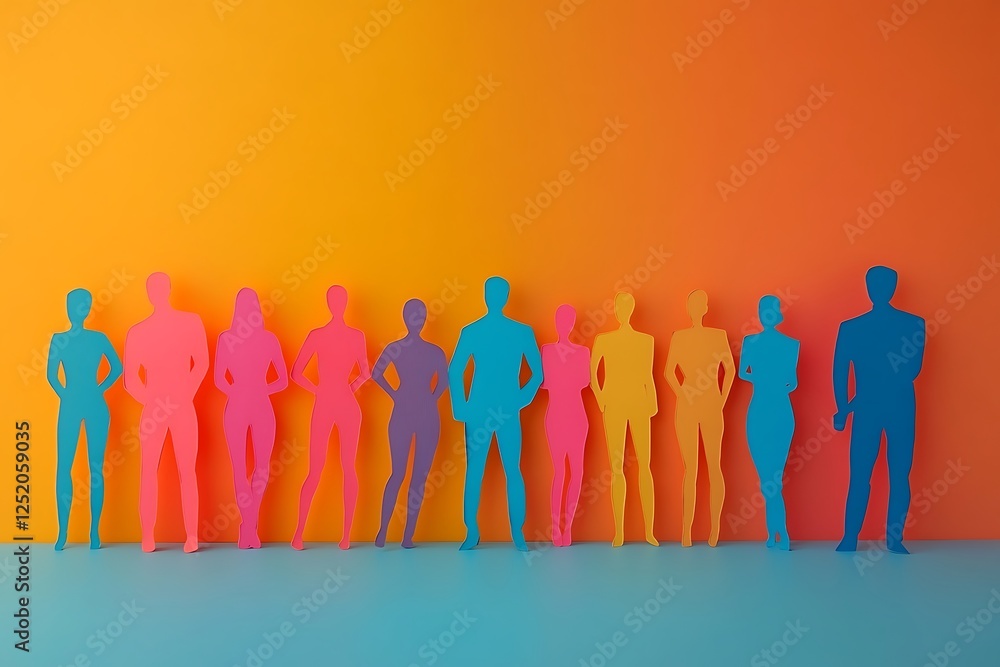 Obraz premium Colorful Paper People Silhouettes Teamwork Illustration