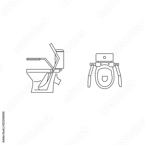 Toilet with armrests for disabled sign. Side view top view