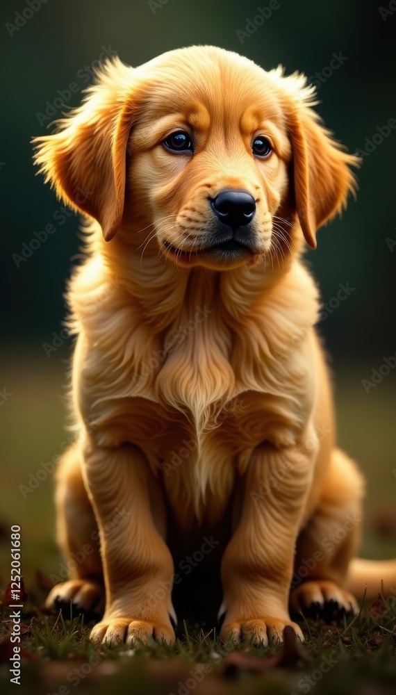 Obraz premium Golden retriever puppy, fantasy art, golden fur, playful, magical, legendary