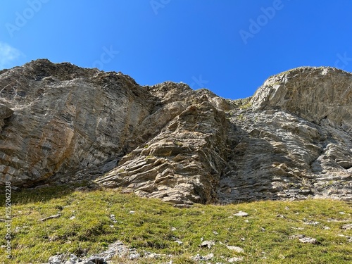 Rocks and stones above Lake Melchsee or Melch Lake and in the Uri Alps mountain massif, Melchtal - Canton of Obwalden, Switzerland (Kanton Obwald, Schweiz) photo