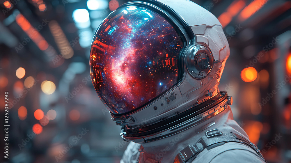 Futuristic space helmet reflecting a distant galaxy, vibrant colors, sci-fi aesthetic Futuristic space helmet reflecting a distant galaxy, vibrant colors, sci-fi aesthetic