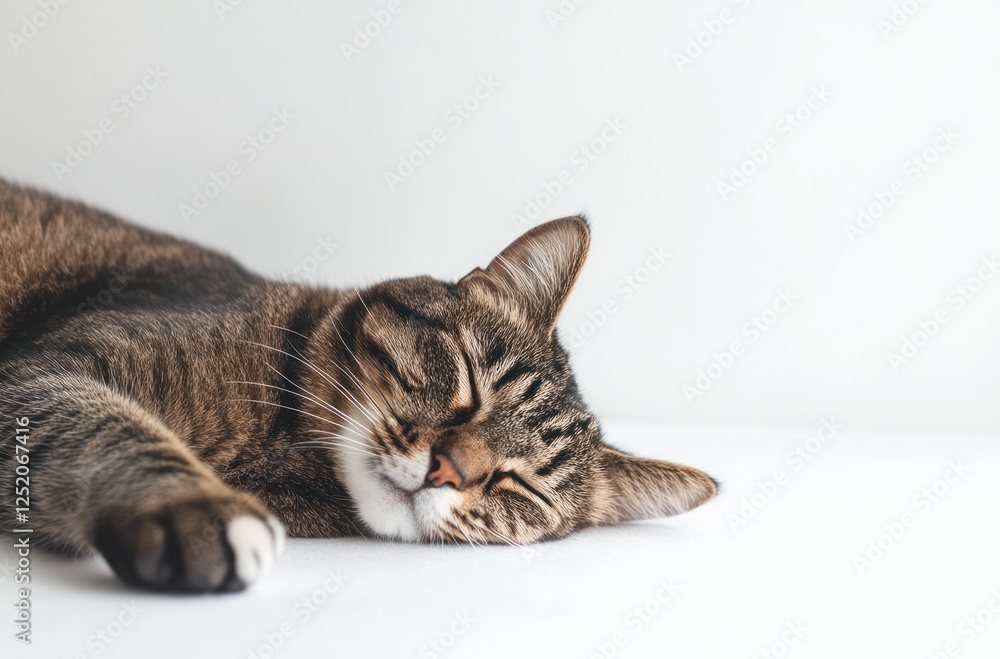 Tabby Cat Sleeping Peacefully On White Surface Tabby Cat Sleeping Peacefully On White Surface