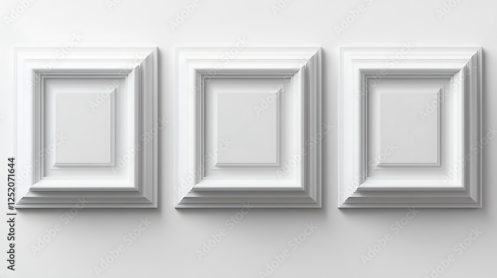 Three White Ornate Frames Adorn A Wall Three White Ornate Frames Adorn A Wall