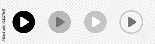 Play button transparent icon vector set. Illustration of start buttons. Transparent sign of video start. Vector illustration.