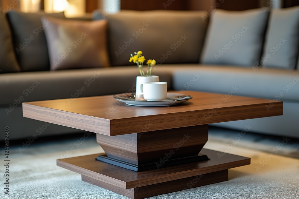 Small wooden coffee table in a modern room Small wooden coffee table in a modern room