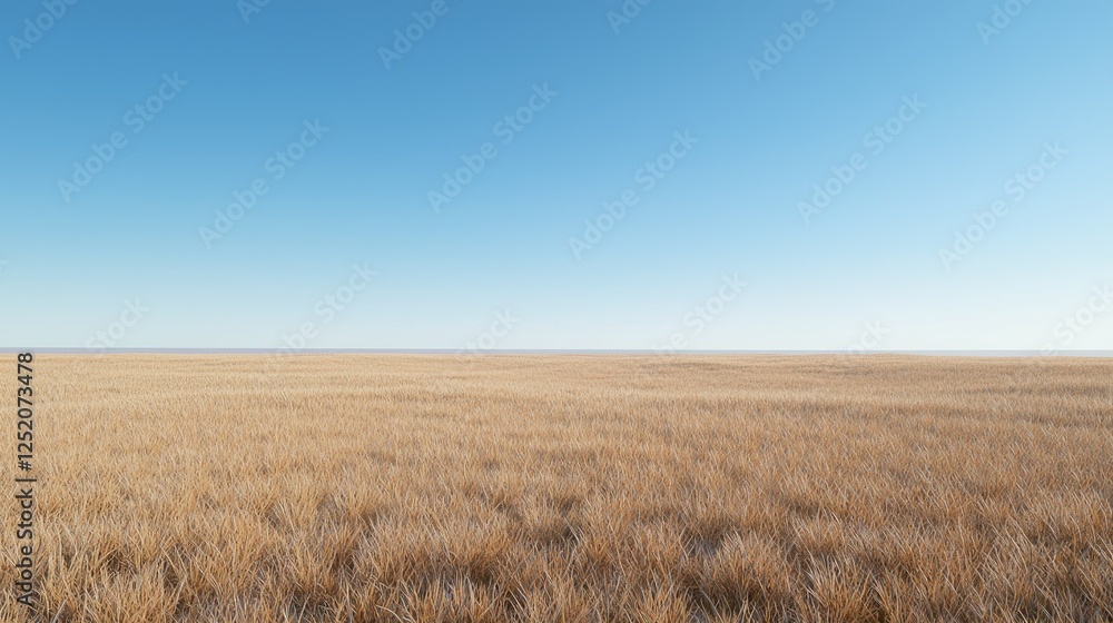Dry grass field under clear blue sky, wide shot, nature background, website banner Dry grass field under clear blue sky, wide shot, nature background, website banner