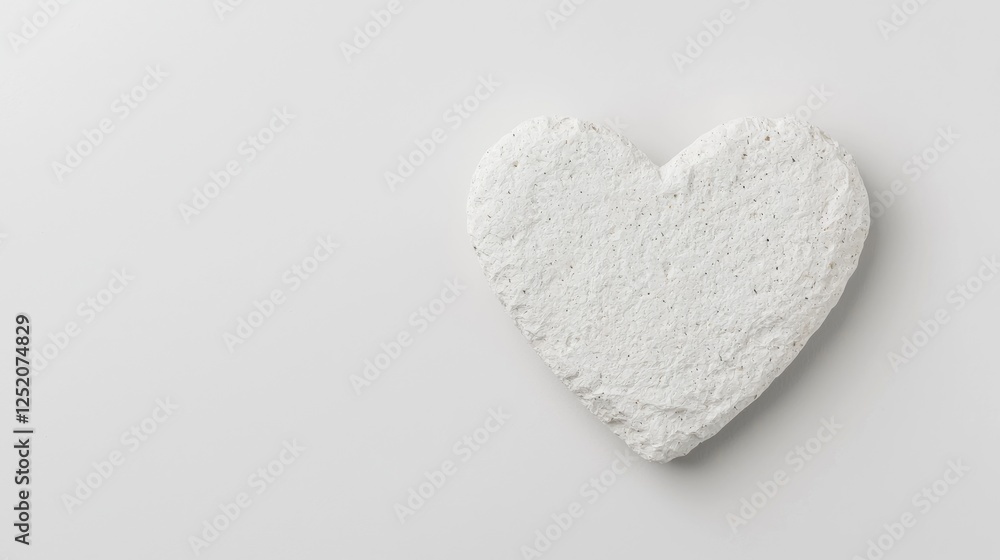 White heart-shaped object on white background. Flat lay. Possible use Decorative or conceptual image White heart-shaped object on white background. Flat lay. Possible use Decorative or conceptual image