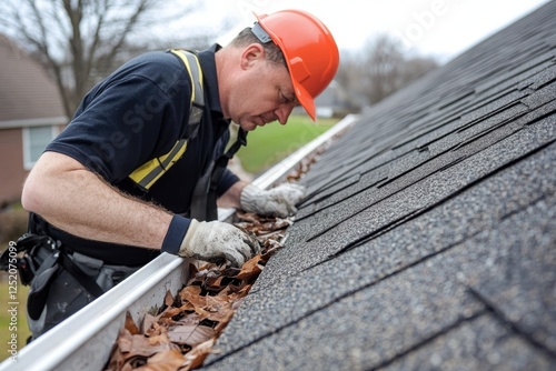 Experienced professional inspecting roof gutters to ensure proper drainage and maintenance, preventing water damage and promoting roof longevity