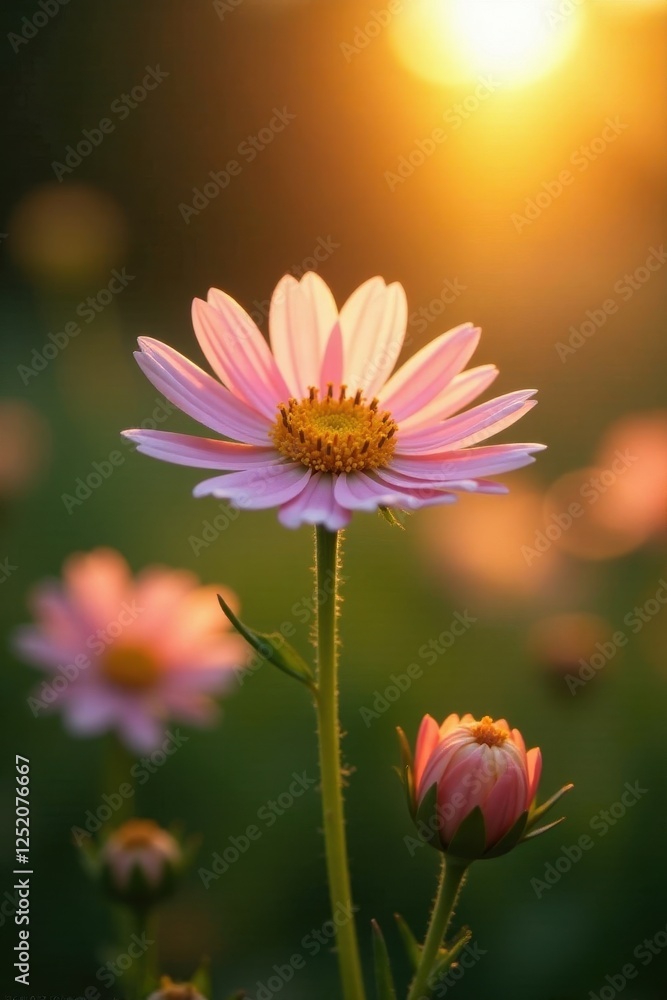 Evening sun bathes delicate marguerite petals in soft gold , vibrant, texture, floral Evening sun bathes delicate marguerite petals in soft gold , vibrant, texture, floral