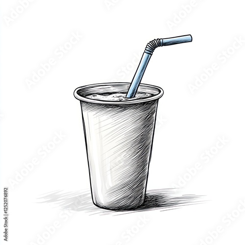 Hand-drawn illustration of a paper cup with straw photo