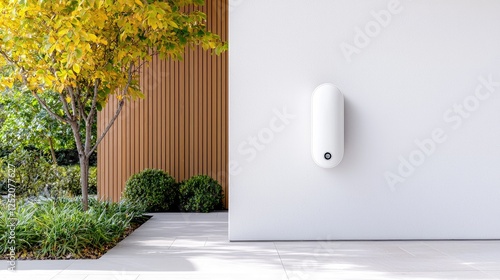 Modern home EV charger, autumn garden