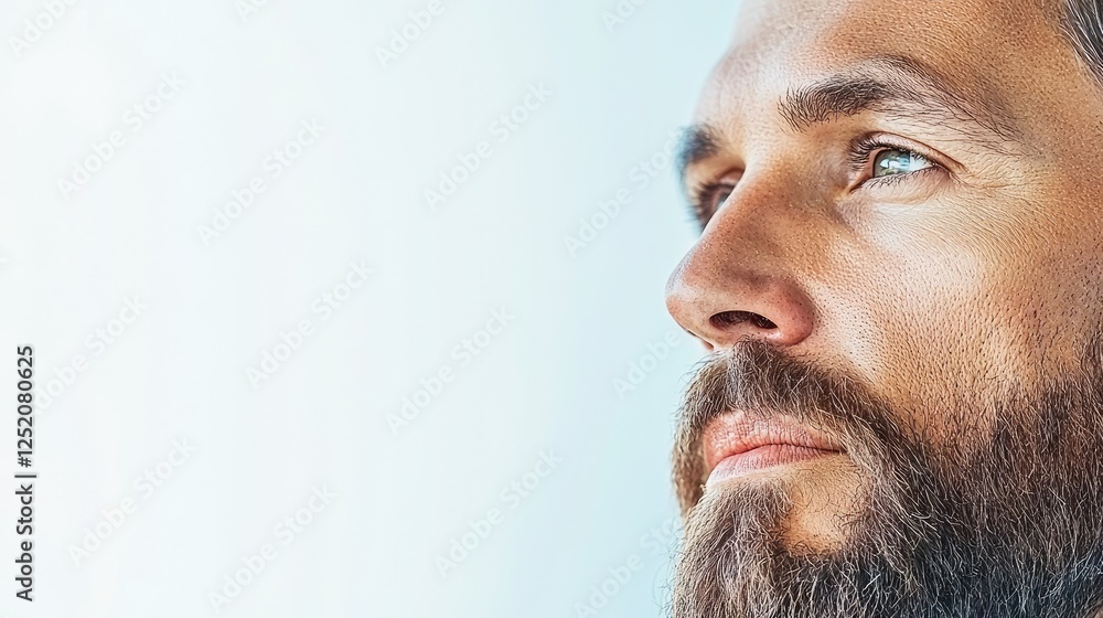 Obraz premium Man looking out window, thoughtful expression, bright background, potential for business or lifestyle use