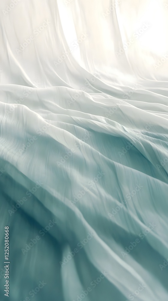 Obraz premium Serene Drape: Soft, flowing fabric in shades of teal and white creates a calming, minimalist image, ideal for backgrounds or design elements.