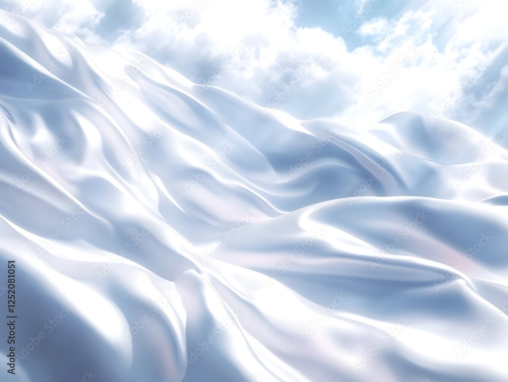 Celestial Silk: A breathtaking image of flowing, ethereal white silk fabric billowing against a vibrant blue sky and fluffy white clouds, evoking a sense of serenity and transcendence. Celestial Silk: A breathtaking image of flowing, ethereal white silk fabric billowing against a vibrant blue sky and fluffy white clouds, evoking a sense of serenity and transcendence.