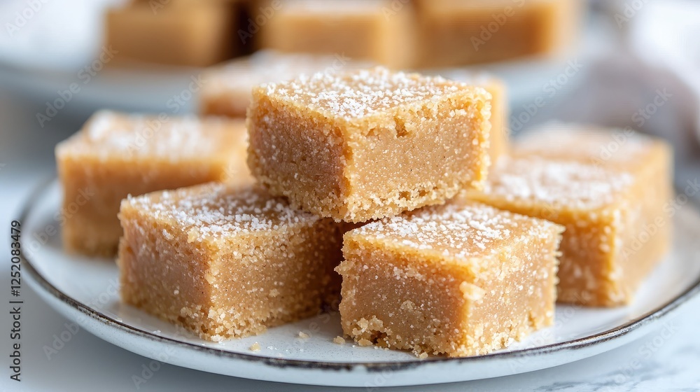 Homemade Caramel Squares on Plate, Close-up View Homemade Caramel Squares on Plate, Close-up View